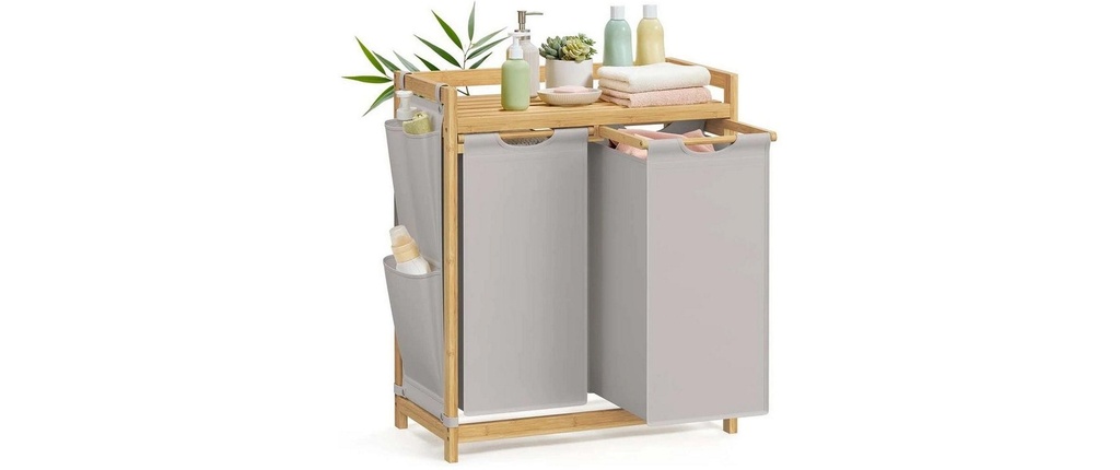 Songmics Corbeille à linge avec 2 compartiments 100 l, Gris-nature