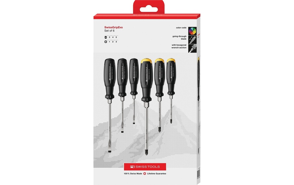 PB Swiss Tools Jeu de tournevis SwissGrip Evo à fente Phillips noir