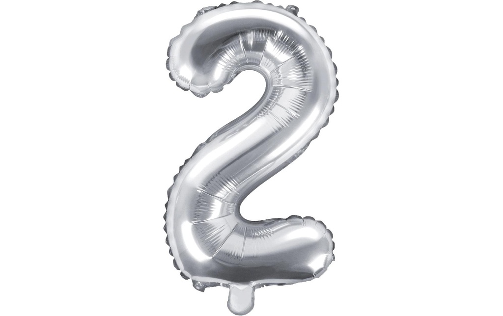 Partydeco Ballon en aluminium Chiffre 2 petit 35 cm, argent, 1 pièce