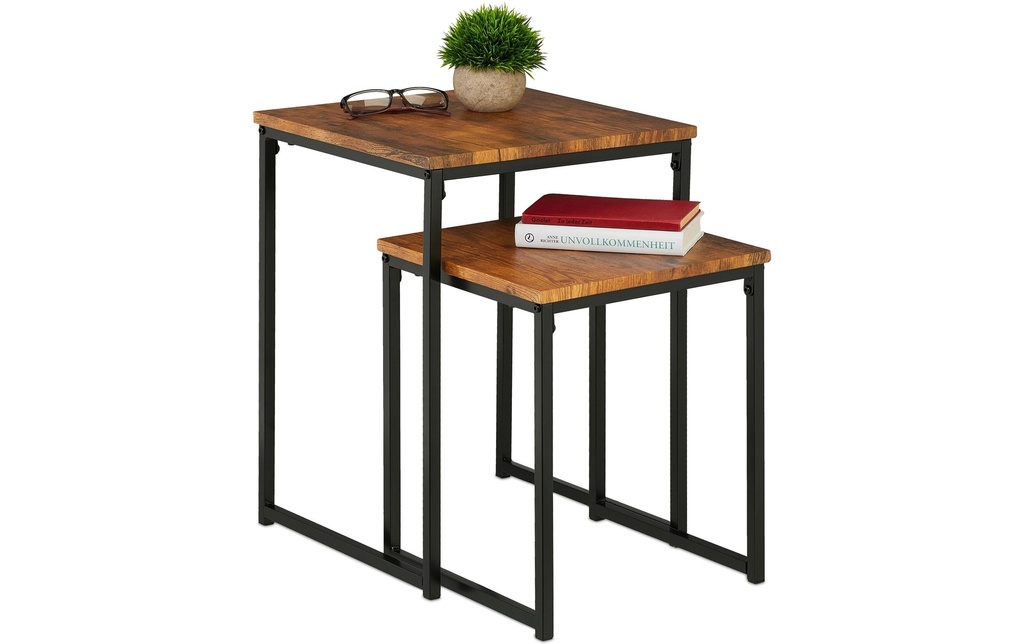 relaxdays Table basse Lot de 2 Noir/Brun