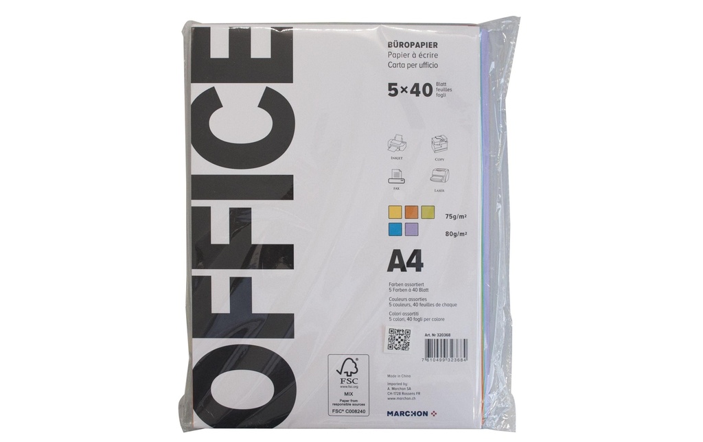 Office Papier pour photocopie A4 Vert/Bleu/Orange/Violet/Jaune 200 Pièce/s
