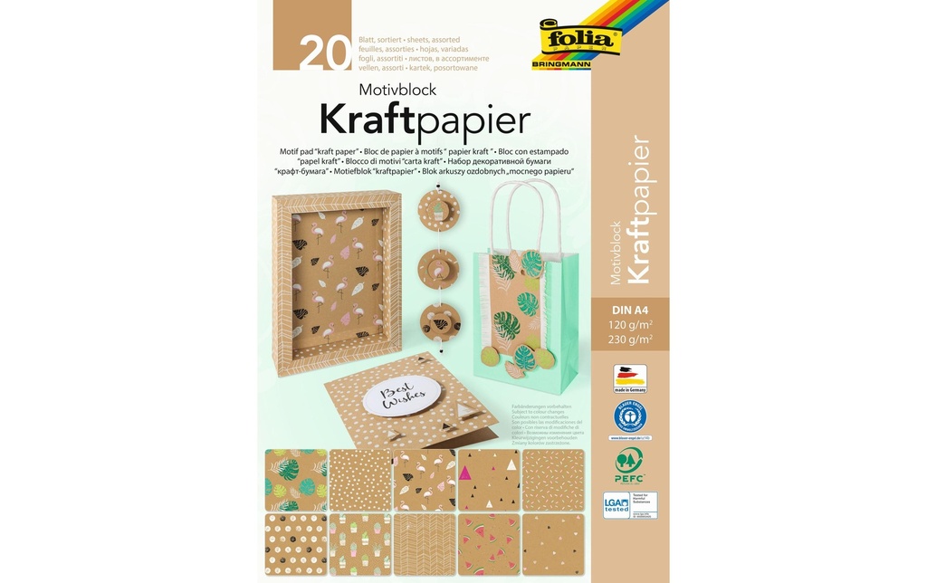 FOLIA Bloc motiv papier kraft/carton (20 pces)
