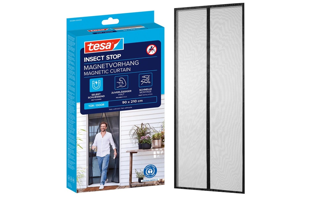 tesa Moustiquaire Rideau magnétique 0.9 x 2.1m, à fermeture automatique