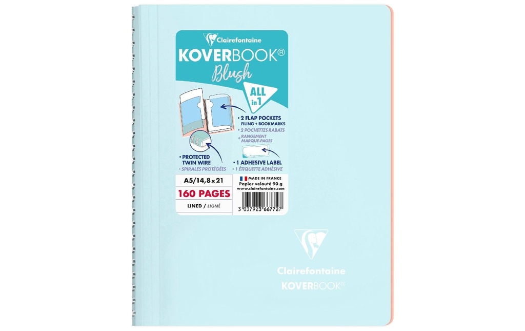 Clairefontaine Bloc-notes Blush A5, ligné, bleu glacé