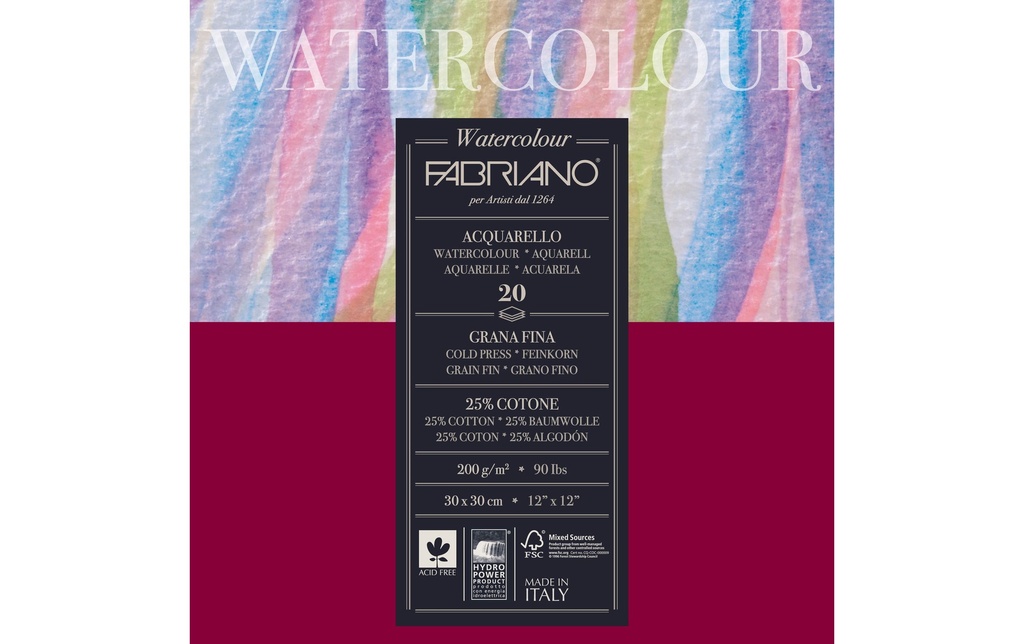 Fabriano Bloc aquarelle 30 x 30 cm, 200 g/m², 20 feuilles