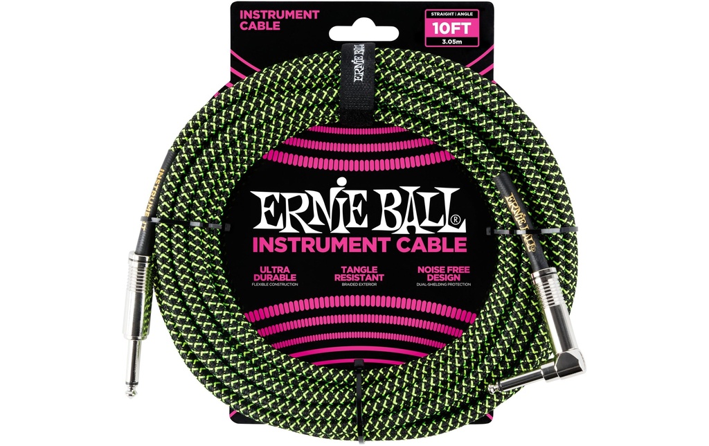 Ernie Ball Câbles d’instruments 6077 - 3.05 m, Vert/Noir