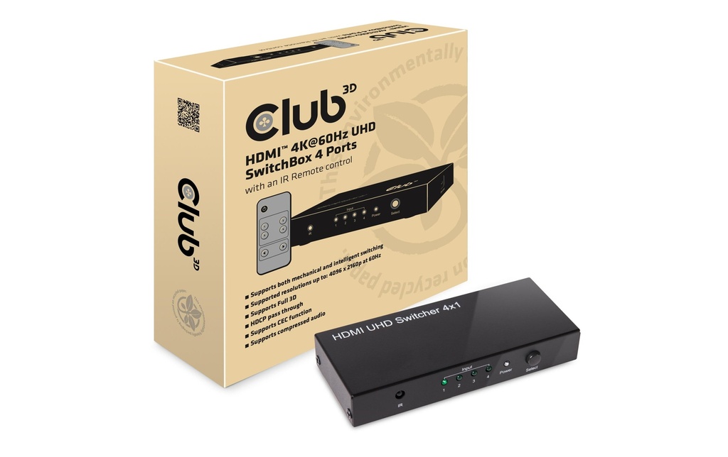 Club 3D Boîte de commutation HDMI 2.0 UHD, 4 Port