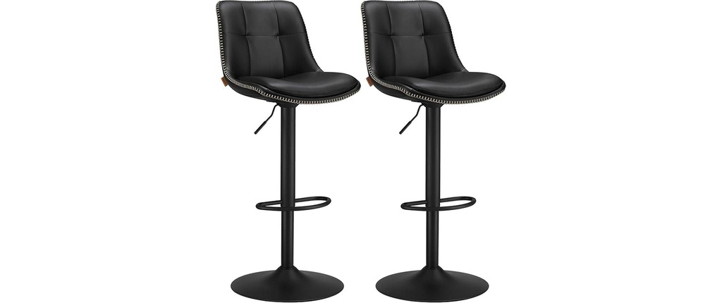 VASAGLE Tabouret de bar Lot de 2 48 x 90 cm/112 cm, Noir