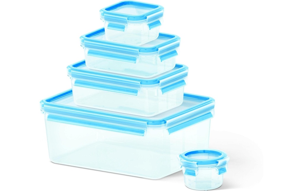 Emsa Récipients à provisions Clip & Close Eco 5 pièces, Bleu/Transparent