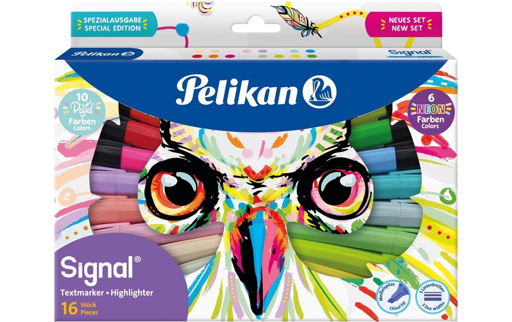 Pelikan Surligneur Signal Kit chouette 16 pièces, en couleur