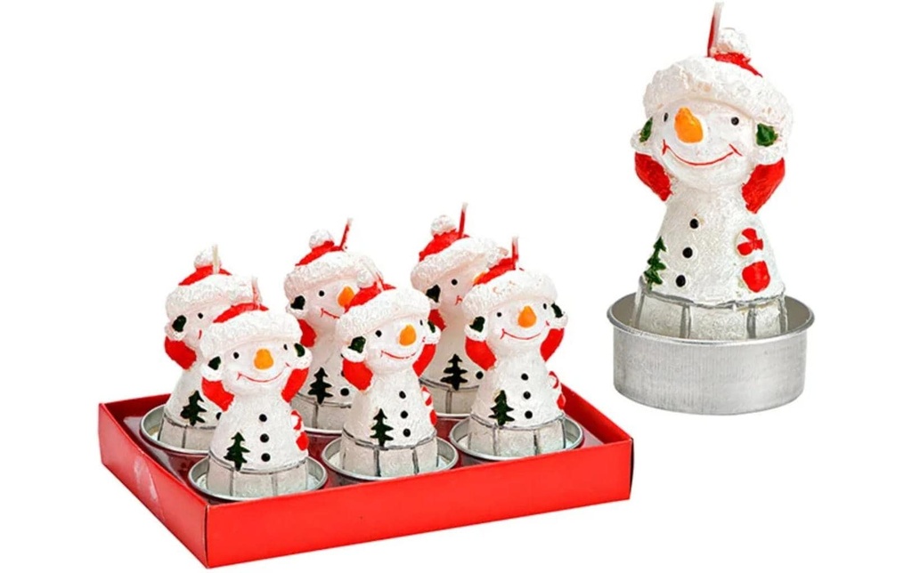 G. Wurm Bougie chauffe-plat Bonhomme de neige 6 pièces, Blanc