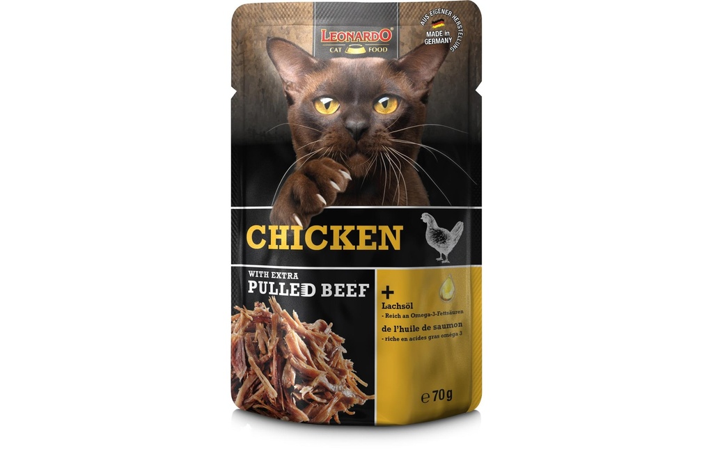 Leonardo Cat Food Alimentation humide Poulet & Pulled Beef, 70 g