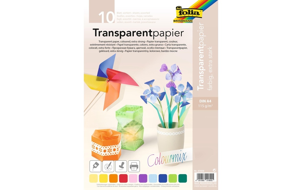 FOLIA Papier transp.A4 coul.ass. (10 pces)