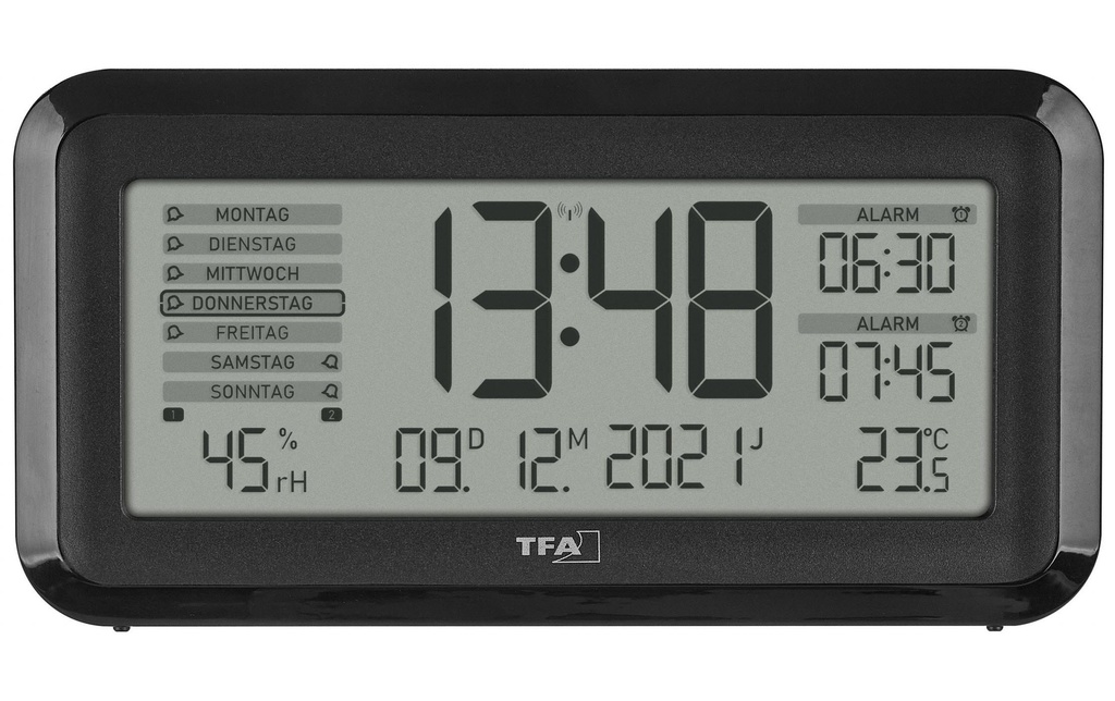 TFA Dostmann Réveil radio-piloté Boxx2 Noir