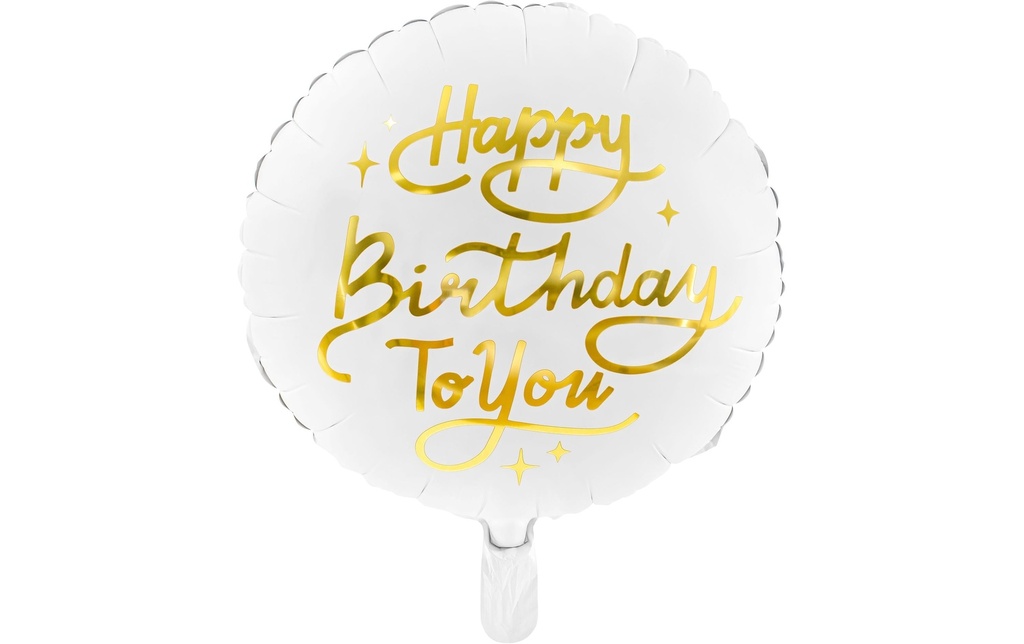 Partydeco Ballon en aluminium Happy Birthday Doré/Blanc