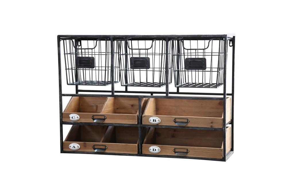 Chic Antique Étagère murale Avec tiroirs 50.5 x 71.5 cm, noir