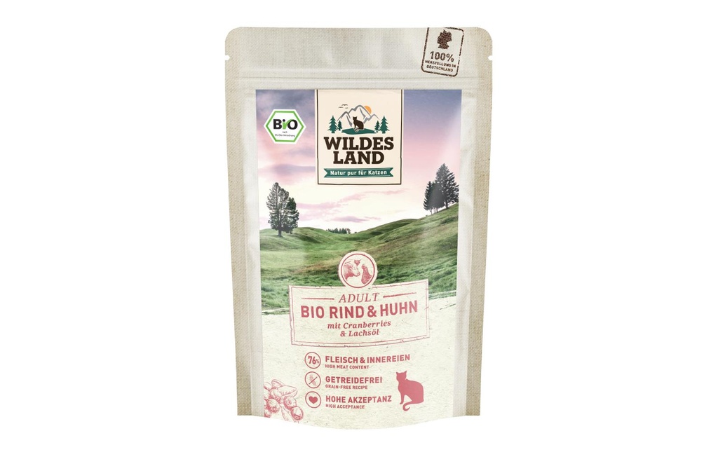 Wildes Land Alimentation humide Adult BIO Bœuf &amp; Poulet 85 g