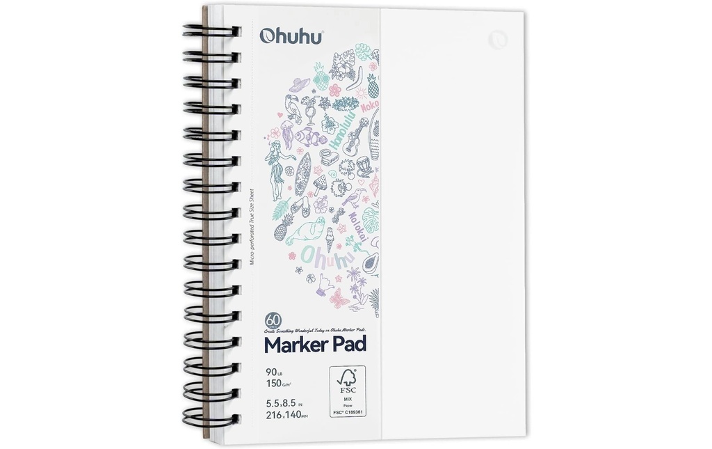 Ohuhu Carnet de croquis d'art, anti-fuite, 150 g/m 14 x 21.6 cm