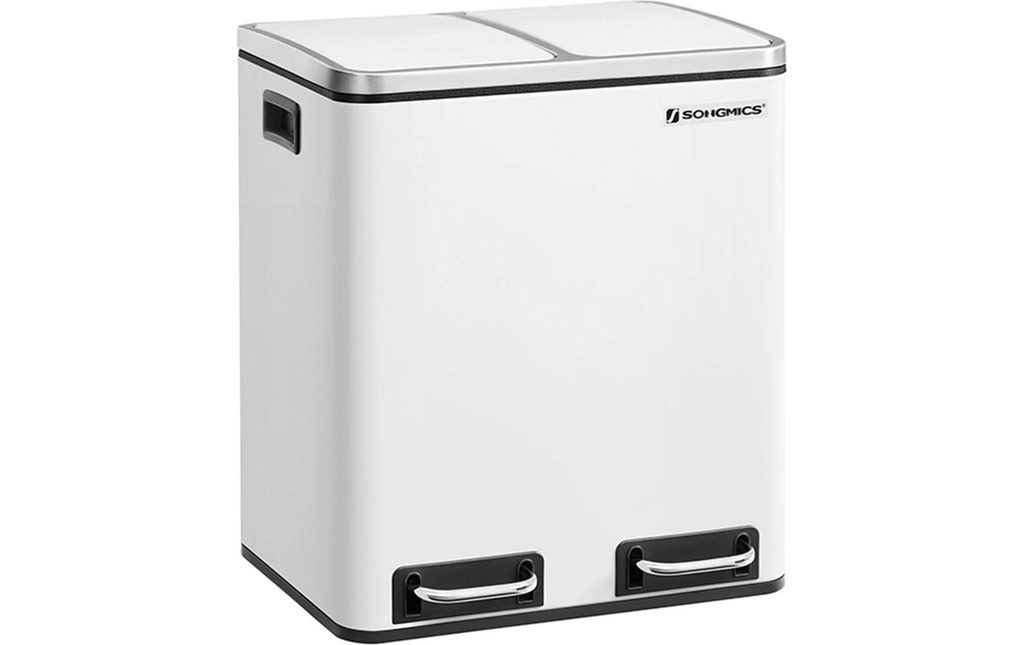 Songmics Poubelle avec seaux intérieurs et poignées 2 x 15 l, Blanc