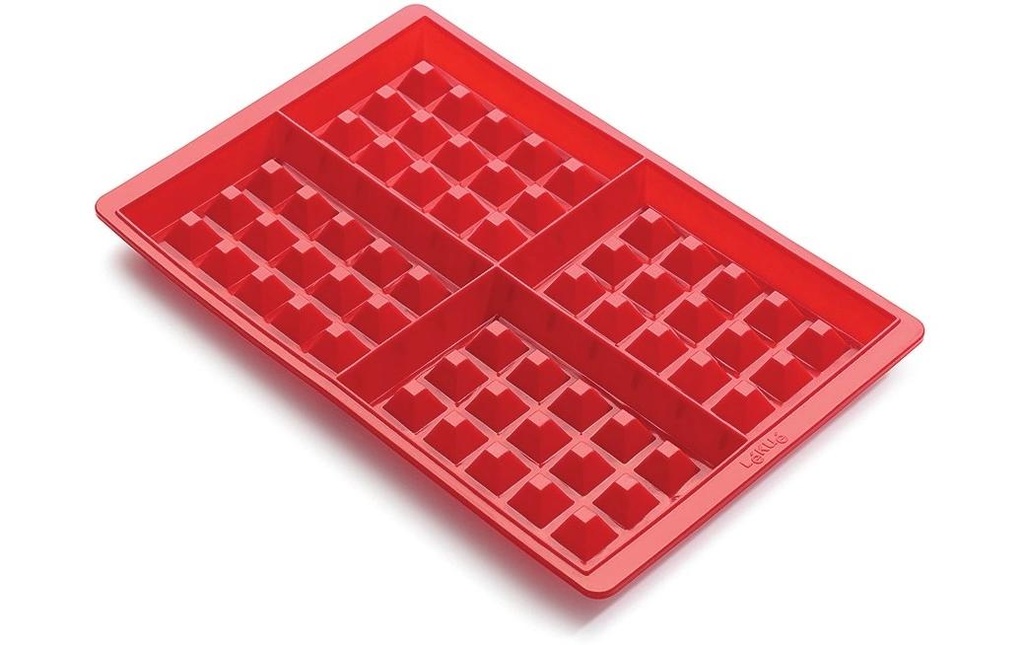 Lékué Moule de cuisson Gaufrette, silicone, Rouge, 4 alvéoles