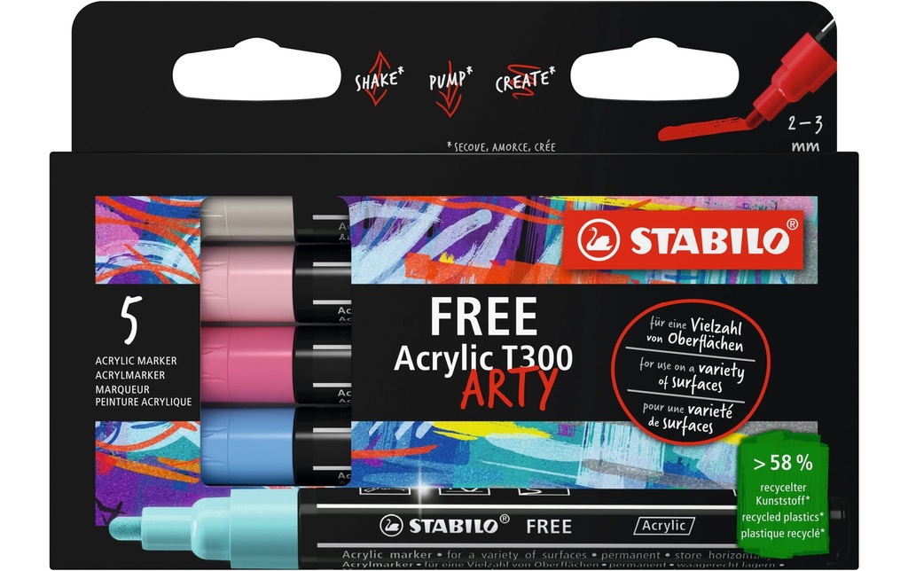 STABILO Marqueur acrylique Free Acrylic T300 Candy 5-étui
