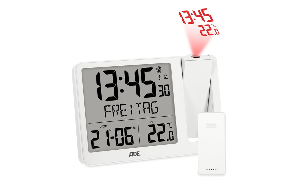 ADE Horloge radio-pilotée numérique Blanc