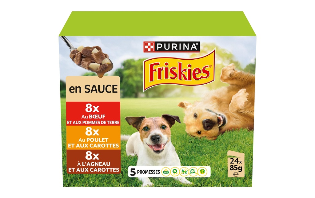 Purina Friskies Alimentation humide Adult avec bœuf, poulet, agneau en sauce 24 x 85 g