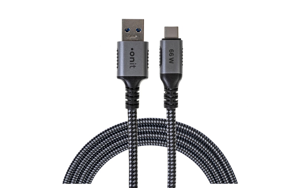 onit Câble USB 3.1 66 W, USB-A - USB-C, 1 m, Noir/Gris