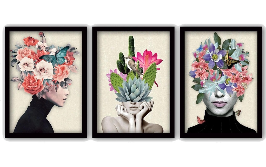 Wallxpert Photo Flowers Woman 3 pièces, 35 x 45 cm