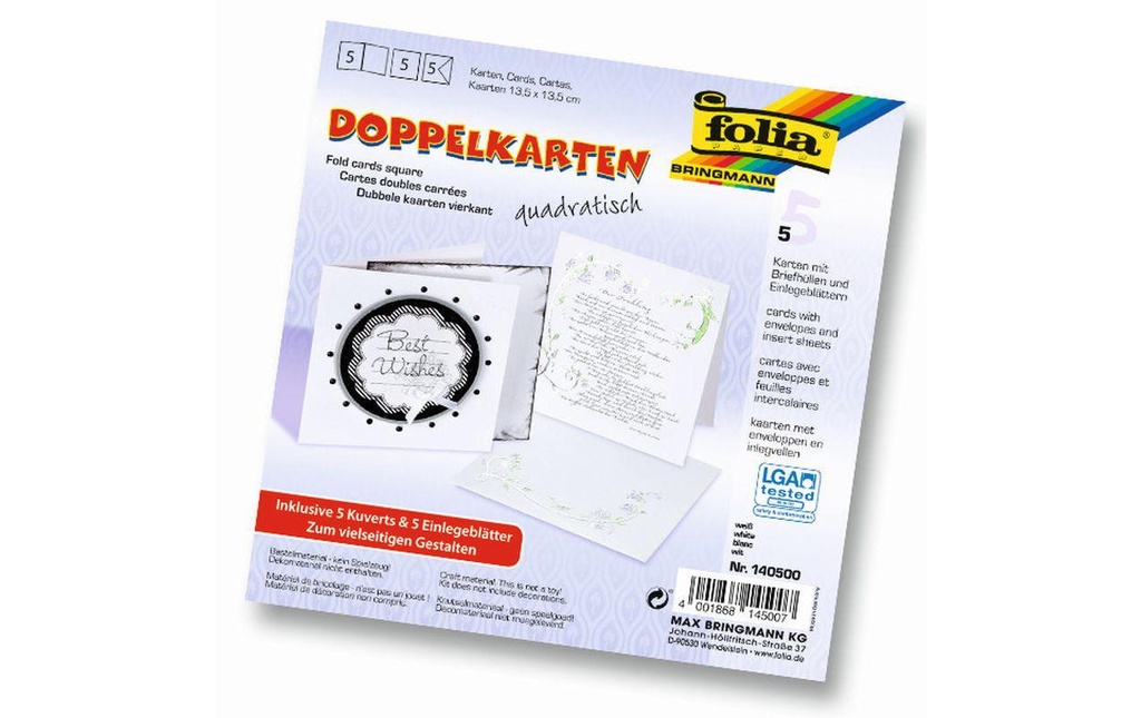 FOLIA Cartes doubles 135x135mm blanc (5 pces)