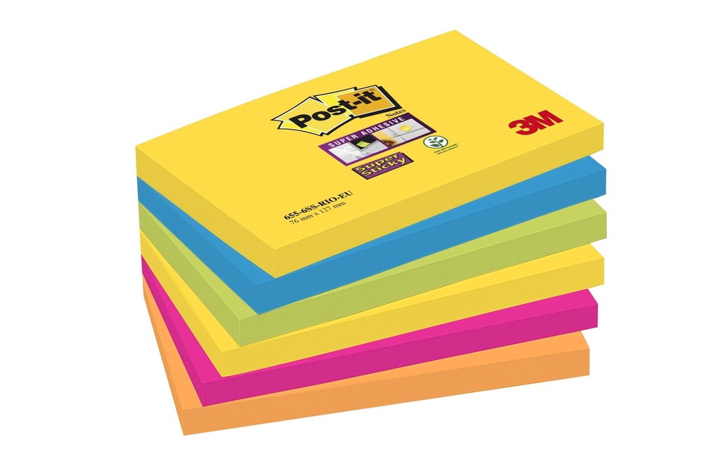 Post-it Fiche de bloc-notes Post-it Super Sticky 7.6 cm x 12.7 cm, 6 Blöcke