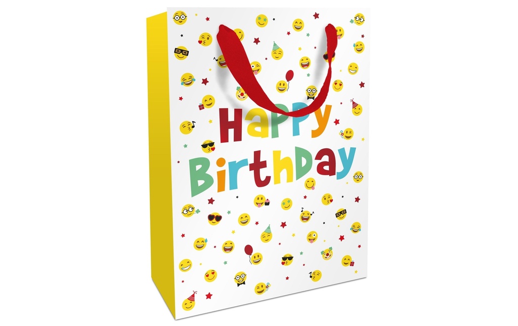 Braun + Company Sac cadeau Birthday Smileys 26 x 36 x 13 cm, Jaune/Blanc
