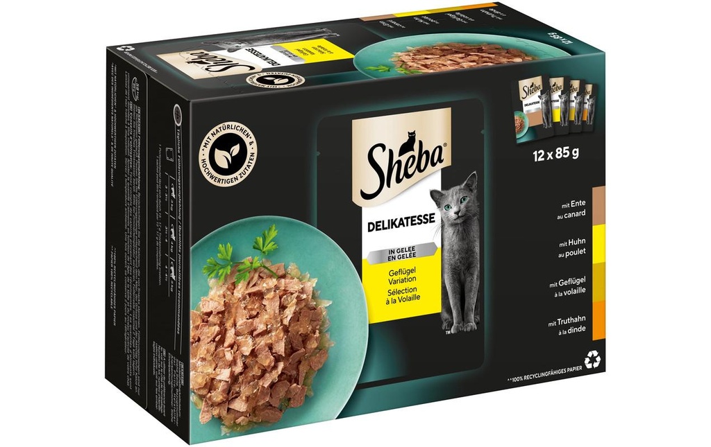Sheba Alimentation humide Délicieuse variation de gelée de volaille, 12 x 85g