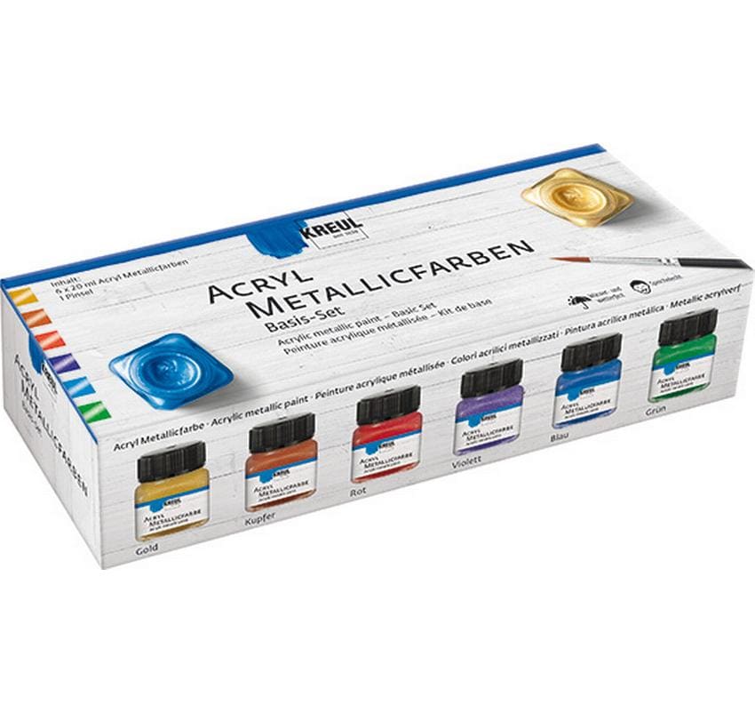 Kreul Peinture acrylique Kreul Metallic Set base 6 pièces de 20 ml chacune
