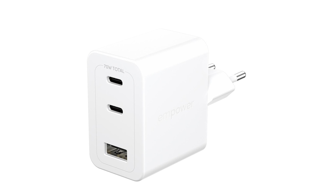emPower by PanzerGlass Chargeur mural USB Turbo 70 W incl. 2 x USB-C + USB-A Argent Blanc