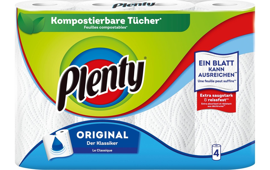 Plenty Papier absorbant Original 4 rouleaux de 45 feuilles