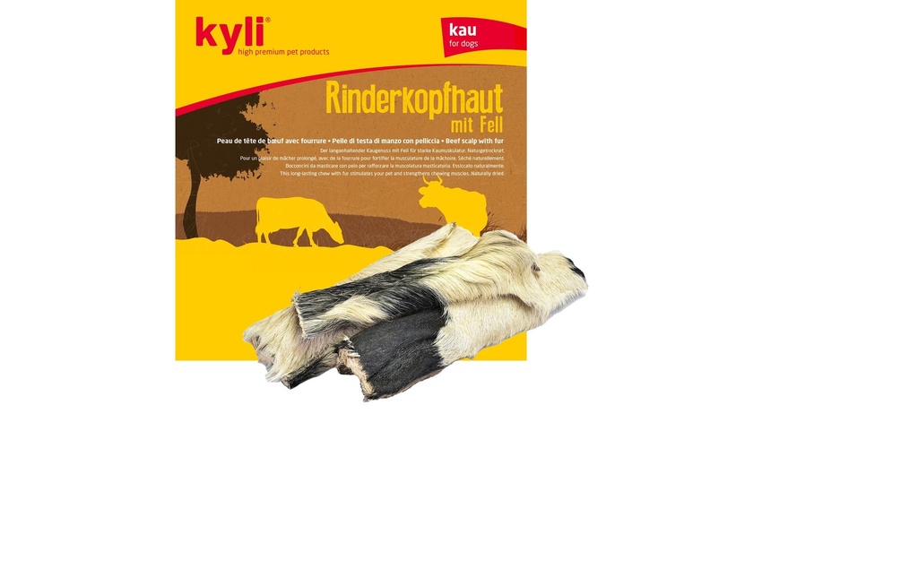 kyli Produit à mâcher  Peau de tête de bœuf avec fourrure, 250 g