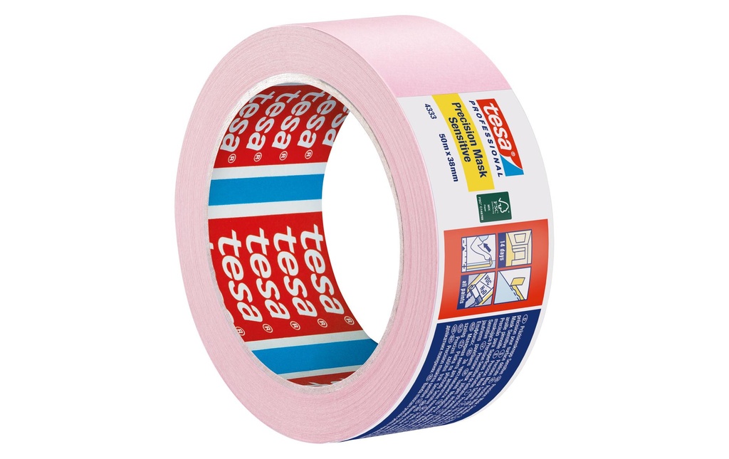 tesa Ruban crêpé de précision tesa Sensitive 4333 50 m x 38 mm, rose clair
