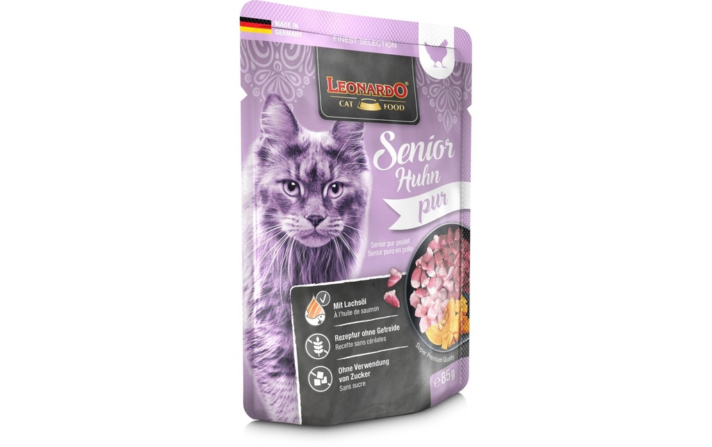 Leonardo Cat Food Alimentation humide Poulet Senior Pur, 85 g