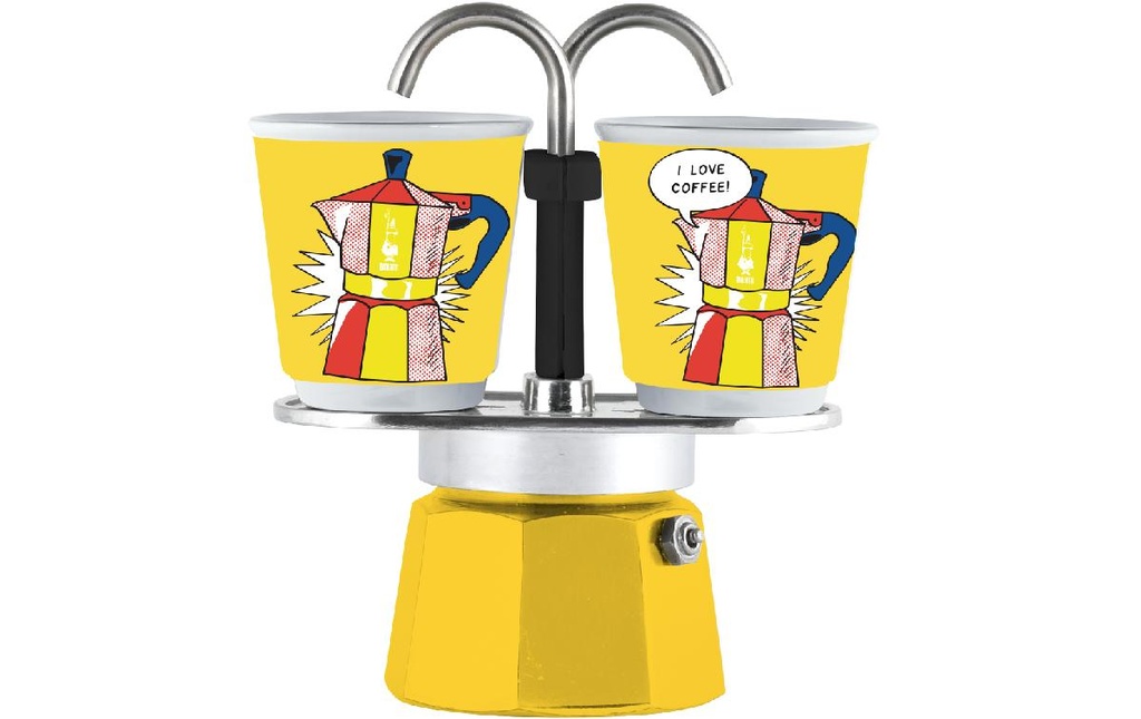 Bialetti Cafetière italienne Mini Express Lichtenstein 2 tasses, Jaune