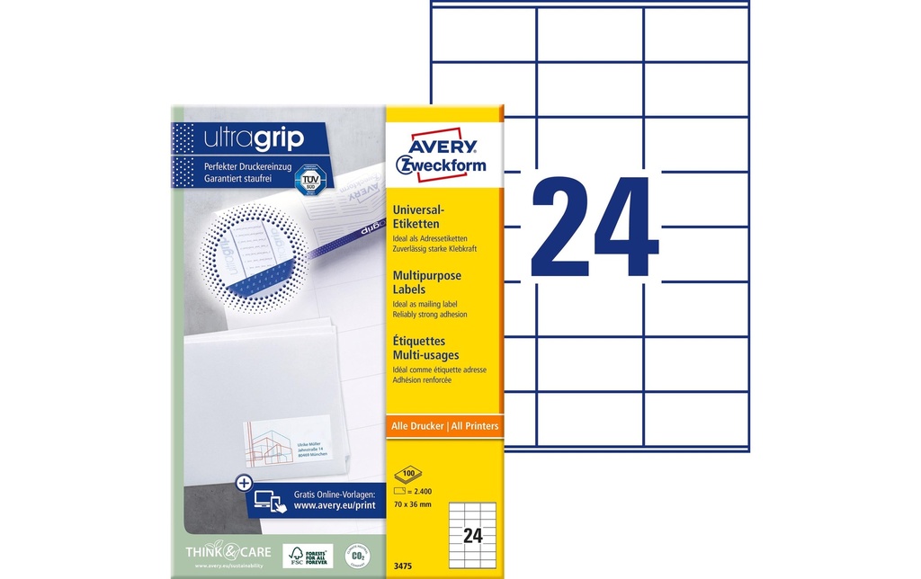 Avery Zweckform Étiquettes universelles 3475 70 x 36 mm, 100 feuille