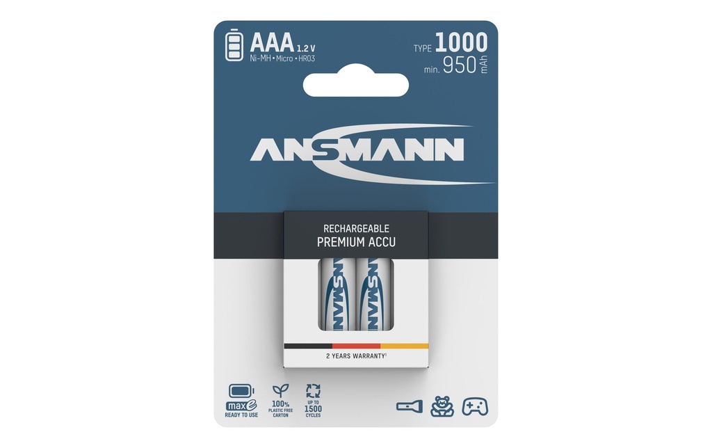 Ansmann Batterie Typ 1000 NiMH AAA 1000 mAh, 4 Pièce/s