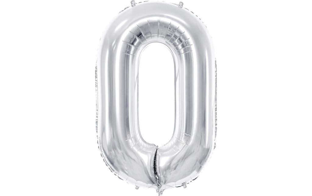 Partydeco Ballon en aluminium Nombre 0 grand 86 cm, argent, 1 pièce
