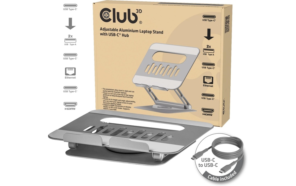 Club 3D Support pour ordinateur portable CSV-2554 Gris avec hub 17.3