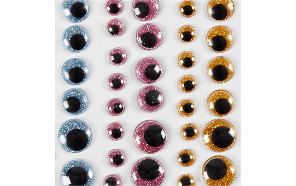 Creativ Company Yeux vacillants  8 - 15 mm 54 pièces, bleu clair/rose/or