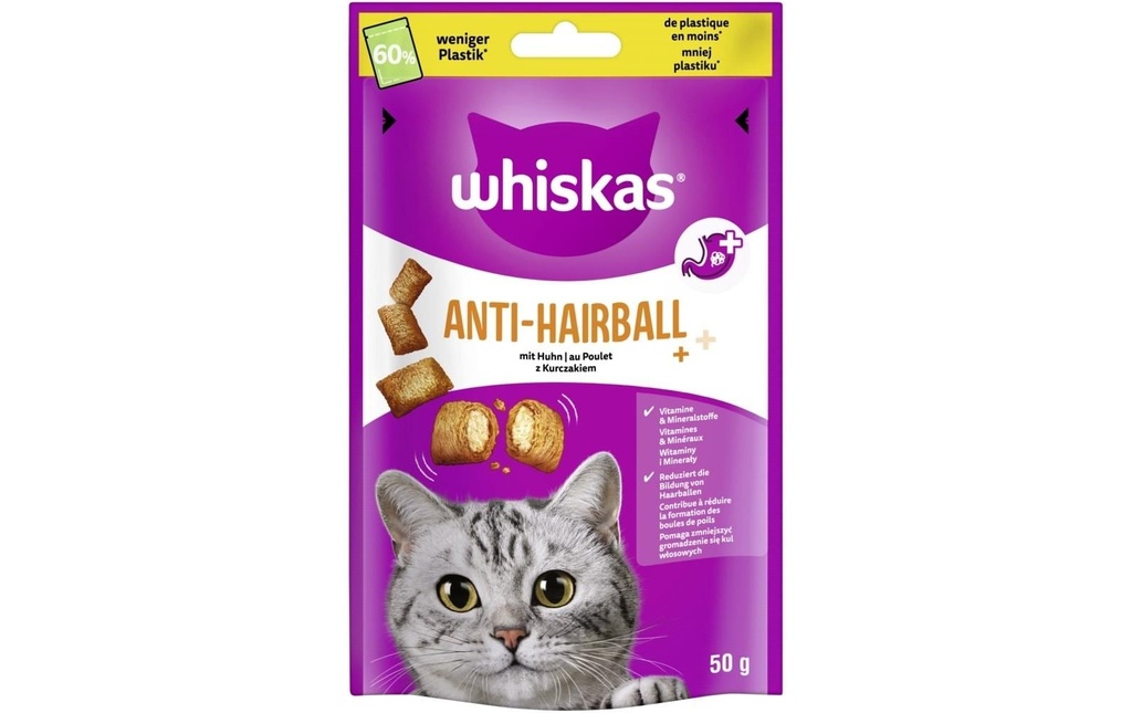 Whiskas Collation pour chat Anti-hairball 6 x 50g