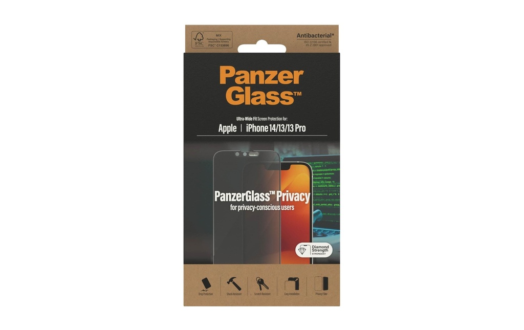 Panzerglass Protection d’écran Ultra Wide Fit Privacy iPhone 13/13 Pro/14