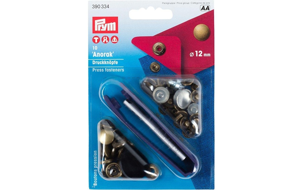 Prym Boutons poussoirs Anorak Laiton ancien, 12 mm