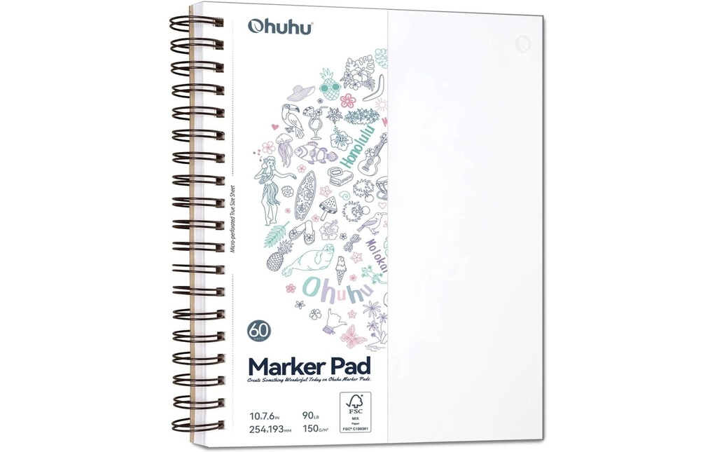Ohuhu Carnet de croquis d'art anti-fuite 150 g/m 25.4 x 19.3 cm