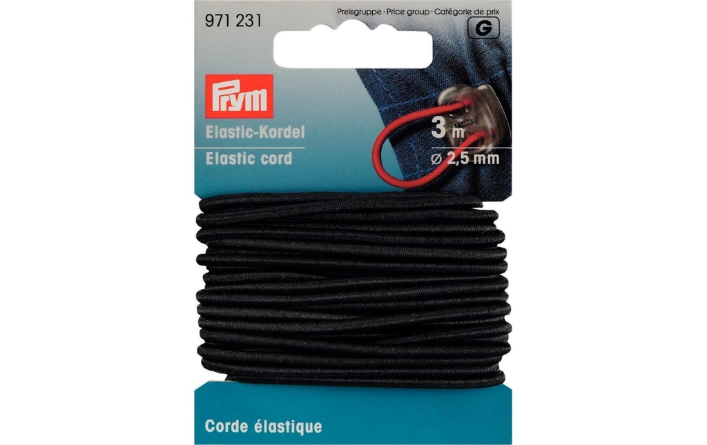Prym Bande élastique Cordon de 2.5 mm, Noir